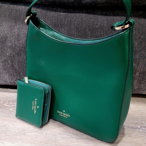 ‼️TODAY ONLY‼️LIKE NEW🍁Kate Spade Green Shoulder Bag With Matching Wallet🍁 - Picture 1 of 12